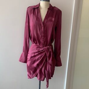 ba&sh Silk Burgundy Wrap Dress, size small
